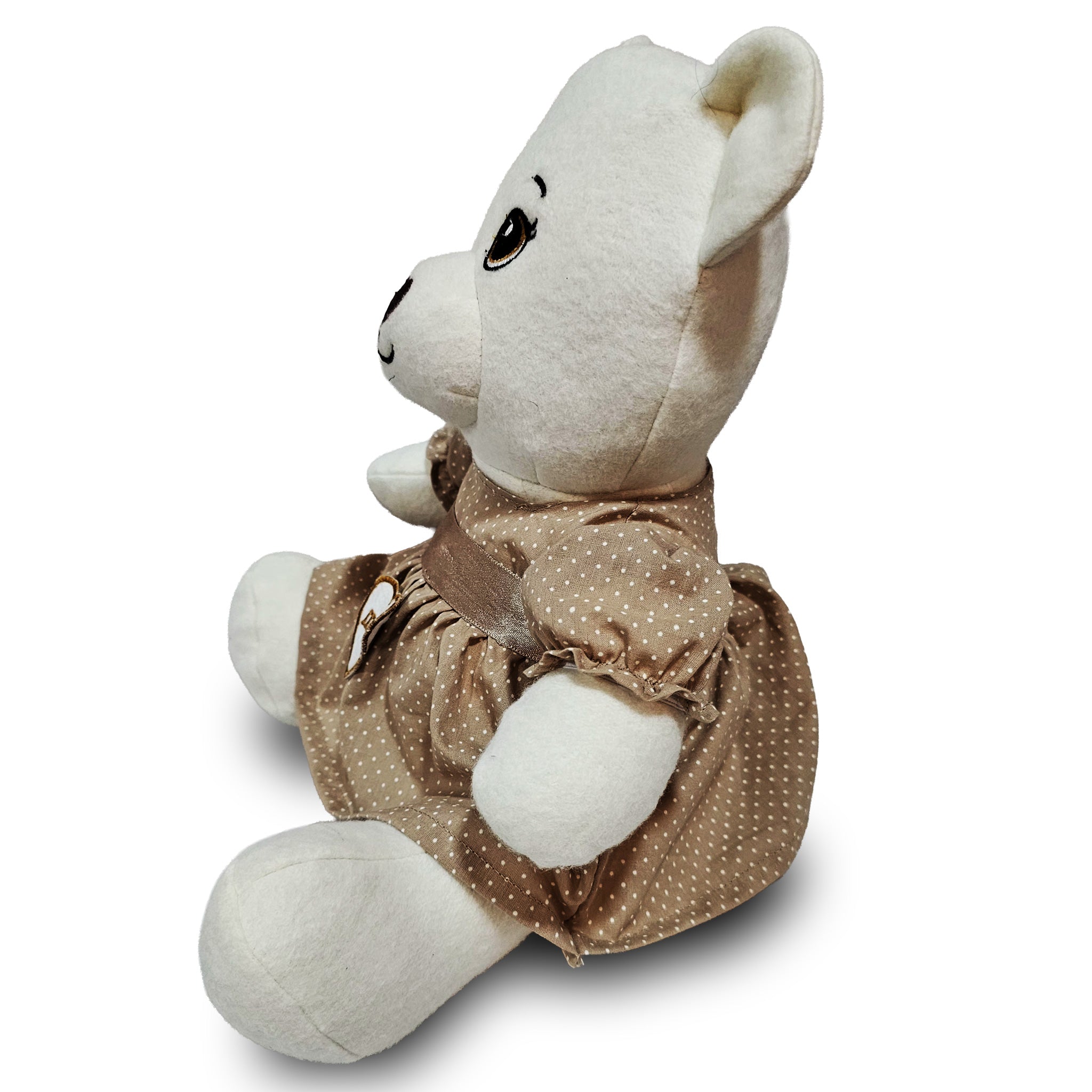 15"Organic Mama Bear – Cream with Beige Polka Dot Dress