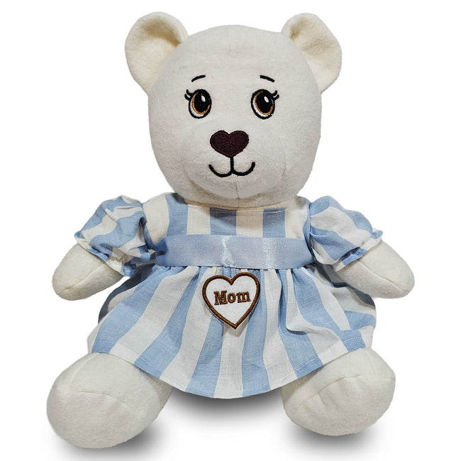 15" Organic Mama Bear in Blue & White Stripe Summer Dress – GOTS Certified | Bears for Humanity