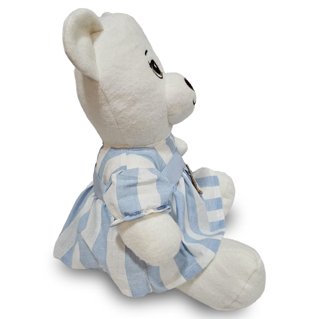 15" Organic Mama Bear in Blue & White Stripe Summer Dress – GOTS Certified | Bears for Humanity