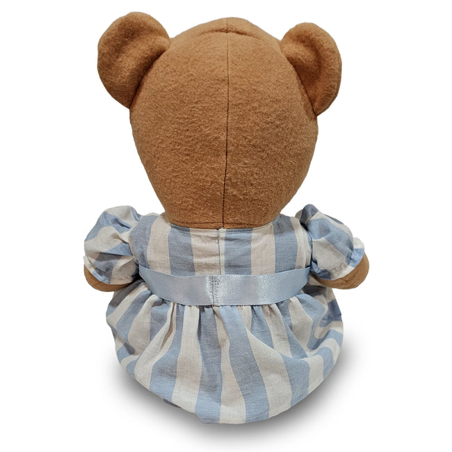 15" Butterrum Mama Bear in Organic Blue & White Stripe Dress