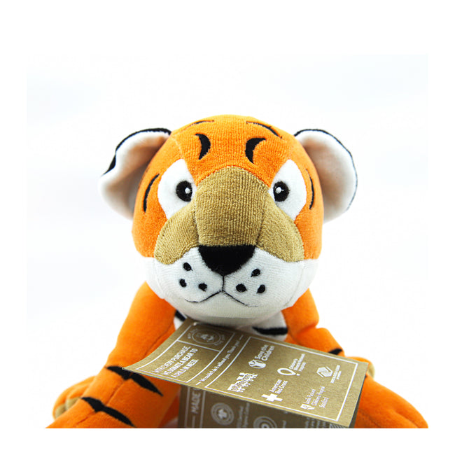 Close up of the face of the tiger plush toy by Bears for Humanity